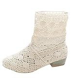 Absatzhöhe : ca. 3cm Minetom Damen Sommer Herbst Mid-calf Boots Durchbohrt Stiefel Süße Hohl Spitze Chunky Ferse Stiefeletten Sommerstiefel Weiß EU 39