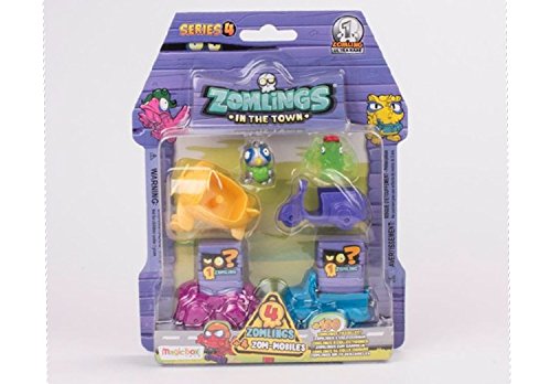 Magic Box Toys - Zomlings, Serie 4, Confezione con 4 Personaggi + macchinine, Modelli Assortiti