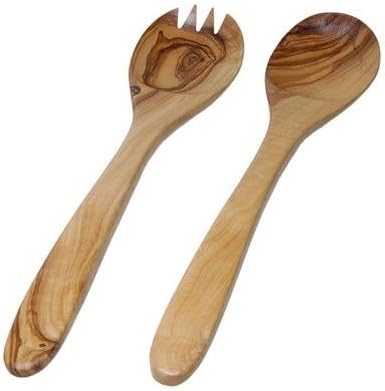 Olive Wood Salad Servers Salad Cutlery Approx. 35 cm with Beautiful Grain Unique Pieces Made of Olive Wood