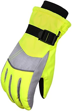 LZH 1 Pair Kids Ski Gloves Waterproof Full Finger Warm Gloves Snowboard Motorcycle Cycling 12-18 years old , yellow