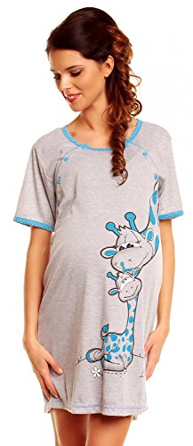 Zeta Ville - Women's Maternity Cotton Cartoon Print Nursing Nightdress - 366c (Turquoise, UK 12)