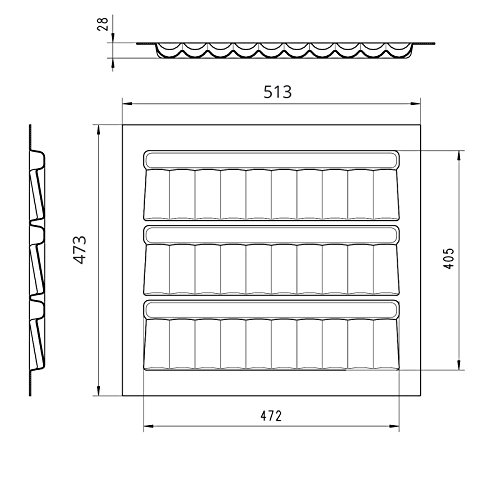 ORGA-BOX® Gewürzgläsereinsatz Gewürzdoseneinsatz / 513 x 28 x 473 mm / Silber-metallic für 60er Korpusbreite / passend für Blum Tandembox - 4