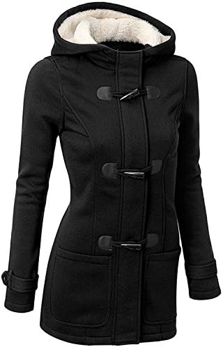 Women Jacket Hooded Horn Buttons Long Coat Warm Woolen Fleece Jackets Long Sleeves Parka Thick Peacoat Snowsuit Outwear Autumn Winter Slim Fit
