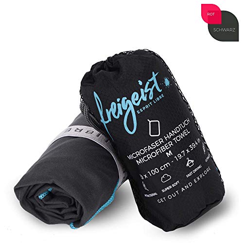Freigeist - Toalla de Mano de Microfibra, Toalla de natación, Toalla de Deporte, Toalla de Viaje, Secado rápido, Ligera, para Uso en Exteriores, Negro/Rojo, 80x160 cm