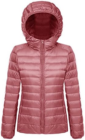 HOUWEN Women's Classic Lightweight Packable Coat with Hooded Short Down Jacket Hot Pink L