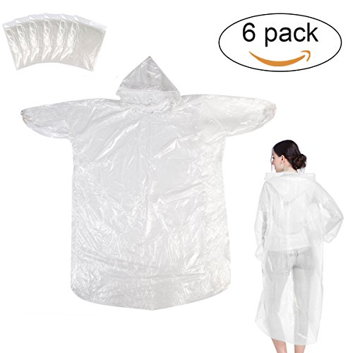 Emergency Rain Poncho Rain Jacket Bigmeda Portable Disposable Rain Coat With Hoods Clear Durable Rainproof for Outdoor Activities,Camping,Travel,Hiking,Concert (6 pack Transparent)