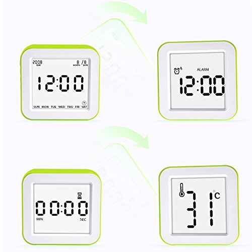 Digital Wecker, Schwerkraft-Sensor Wecker Multi Funktionen Wecker betrieben mit großen Bildschirm, Datum, Zeit, Kalender, Temperaturanzeige, Alarm, Countdown für Kinder, Jugendliche, Teenager Grün - 3