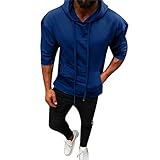 Xmiral Herren Hoodie Pullover Button Seven Point Sleeve Kapuzenpulli Tops Bluse Einfarbig Kordelzug Mit Tasche(XL,Blau)