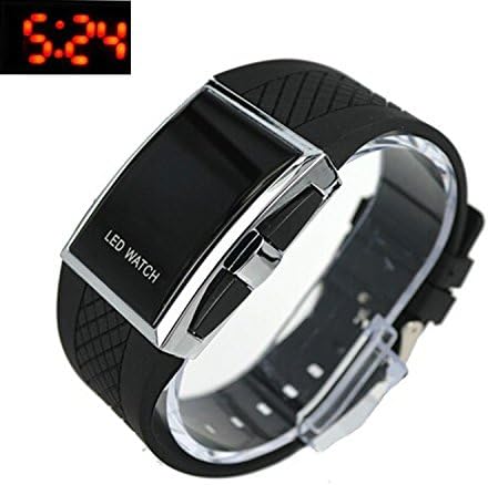 Ryanwayland Luxury LED Digital Calendar Watch Red &amp; Blue Light Optional Fashion For Men Women's Sports Stainless Steel Wristwatch (red led black)