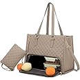 2 in 1 Tote Bag Lunch Bag Combo, 15.6 Inch Leakproof Tote Bags with Insulated Lunch Compartment, Large Capacity Computer Handbags for Women, Laptop Handbags with Purse for Business, Work