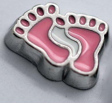 Moonlight Memories Silvertone Pink Enamel Baby Feet Floating charm fits Living memory lockets and Origami Owl style lockets