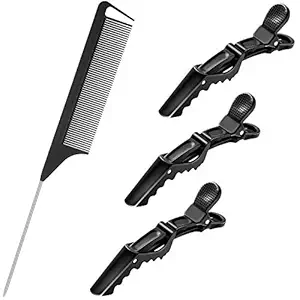 Calitate24 Comb Set for Girls 2pcs Comb Set for Women Salon & Parlor Hair Comb Kit for Styling & Grooming Tail Comb, Hair Coloring Comb, Detangling Comb with 3pcs Steel Hair Section Clips