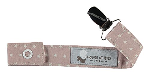 House of Bibs Baby Soother Chain / Dummy Clip / Pacifier Holder - White Stars (Nude Pink)