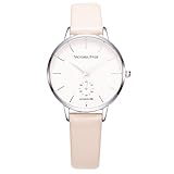 VICTORIA HYDE Elegante Armbanduhr-Damen Quarz-uhren mit Sekundenzeiger Leder Band Beige für Frauen Wasserdicht