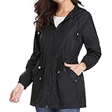 VORCOOL Women Girls Waterproof Rain coat Long Sleeve Casual Rain Jackets with Zipper Fashion Sport Rain Coat for Outdoor Hiking Sport Size S(Black)
