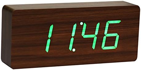 Excelsior Worldwide Limited Wooden 'Bullion Bar' Clock with LED and Sound Activation (Brown with GREEN led)