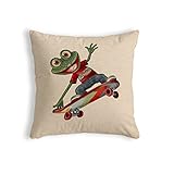 Home Olé Juvenil Funda de Cojín con Diseño Rana Skater Algodón-Poliéster, 45 x 45 cm