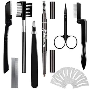SENXILLER Beginners Eyebrow Razor Scissors Tweezers and 10 Pcs Eyebrows Shape Cards for Women and Maiden and Teenage Girls Grooming Kit