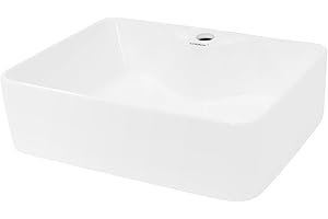 ECD Germany Lavabo Salle de Bain - Ø 480 x 380 x 140 mm - en Céramique - Carré - Blanc - Lave-Mains Évier - Lavabo Vasque à Poser sur Meuble - Design Moderne - sans Kit de vidange