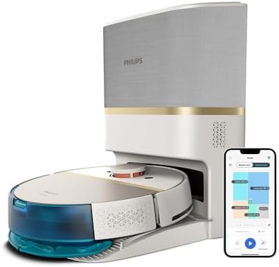 Philips HomeRun Serie 7000 Robot Aspirapolvere e Lavapavimenti con Mappatura, Alta Potenza Asp.ne (5000 Pa), Ril.to Piccoli Ostacoli, con Stazione, per Tappeti e Peli di Animali, App WiFi, XU7100/02