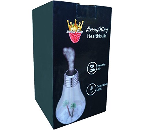 Aroma Diffiuser Die original Healthbulb von BerryKing – Birnen Lufterfrischer Ultraschall Luftbefeuchter Duftzerstäuber Raumluftreiniger Raumbefeuchter 400 ml Luftreiniger Humidifier 55ml/h mit LED für Schlafzimmer Wohnzimmer Büro inkl. Steinen und Palmen - 7