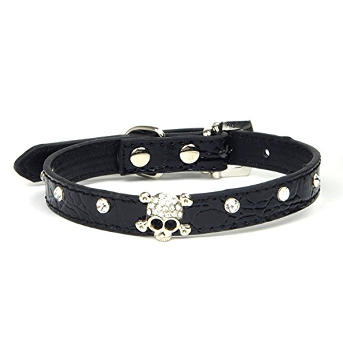 Strass Diamante Schädel Stil einstellbare PU Leder Haustier Hund Hund Katze Halsband Halskette Größe S