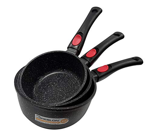 Cflagrant® Lot De 3 Casseroles 16/18/20cm Façon Pierre sans PFOA Couvercles Tous Feux Cuisson sans Matière Grasse Revêtement Greblon C3+ Technologie Allemande