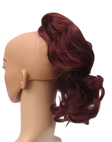 SWEET SHORT CURLY PONY TAIL HAIR EXTENSION, (CLAW GRIP) (08 Burgundy Mix)