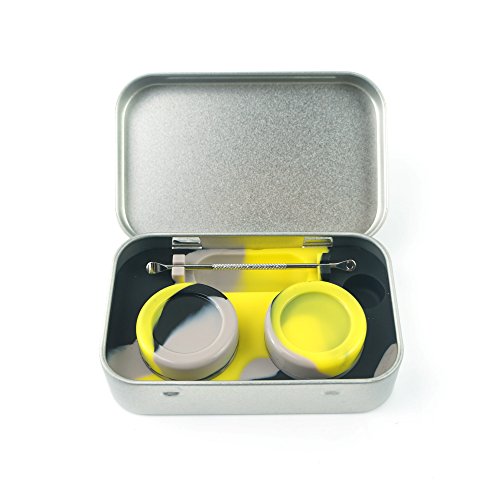 CEOKS pour Dab Wax 10ml Conteneur en silicone antiadhésive avec outil de nettoyage, balle, peinture, maquillage, tout en un ensemble de boîtes de rangement 2pcs 5ml