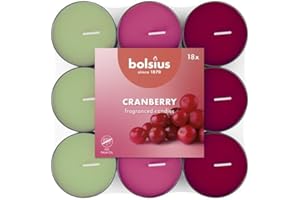 Bolsius - 18 Scented Tealights - Cranberry - Burn time of 3.5 Hours - Diameter 38 mm – Natural Extracts – Contains Vegan Wax – Palm Oil-Free