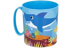 ILS I LOVE SHOPPING Taza vaso de plástico 350 ml para microondas con mango para niños desayuno BPA-free (Baby Shark)