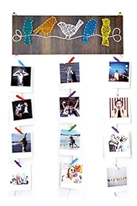 Vah Wood Birds String Art Hanging Photo Display Picture Frame Collage Picture Display Organizer with Clips (Multicolor)