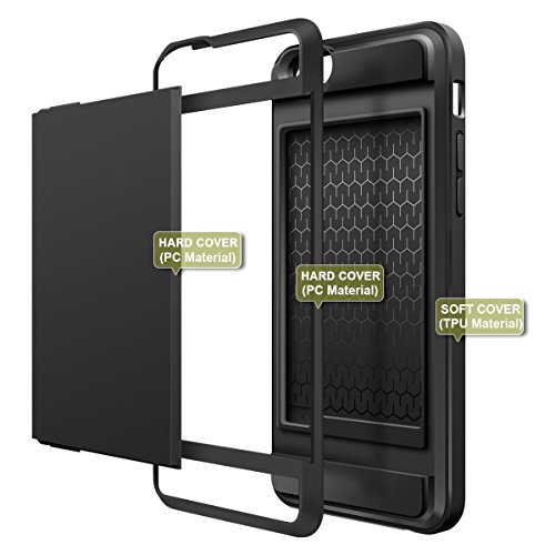 Funda protectora Rigida Compartimento para 2 Tarjetas Iphone 5 5S SE  Negro   Ultra Delgado  Carcasa de Doble Capa  Absorci  n de choque   Protecci  n Anti-Golpes  Armor Cartera Facil co  