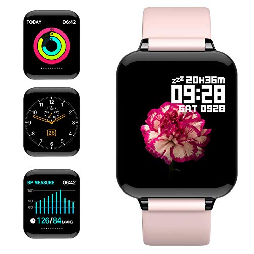 Meiwen2019 Pulsera de Actividad, Reloj Inteligente con Pulsómetro y Presión Arterial Relojes Deportivos GPS Impermeable Monitor de Ritmo Cardíaco Actividad Pulsera Reloj Fitness Podómetro (Rosa)