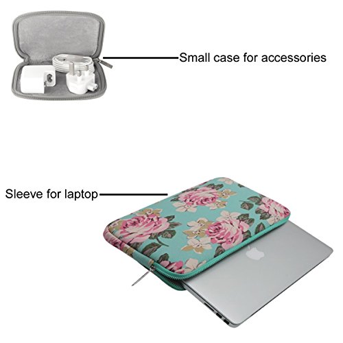 MOSISO Canvas Gewebe Rosenmuster Hülle Laptop Sleeve Tasche Beutel für 13-13.5 Zoll MacBook Pro, MacBook Air, Surface Book, Notebook Computer mit einem kleinen Fall, Heiß Blau - 2