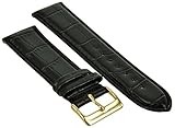 Uhrenarmband Leder Schwarz Kroko Prägung mit Naht 20mm Armband Uhr Band Goldene Schließe