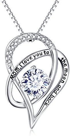 ELBONTEK Womens Necklaces Sterling Silver "I Love You To The Moon and Back"Interlocking Heart Pendant Necklace for Womens,18" (For Mom White)