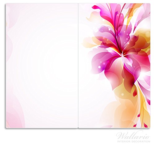 Wallario Herdabdeckplatte / Spritzschutz aus Glas, 2-teilig, 60x52cm, für Ceran- und Induktionsherde, Pinkes Blumenbuket