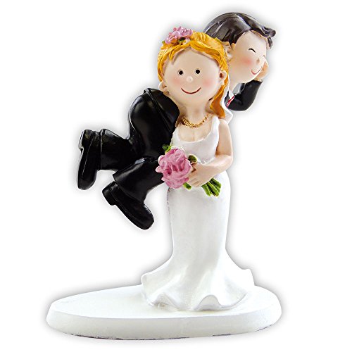 Cake Company Hochzeit-Figur Braut-Paar: Frau trägt Mann über der Schulter | ca. 8 cm aus Polyresin | nicht essbare Kuchen-Deko für Hochzeit-Deko | Torten-Figur & Tortenaufsatz für Hochzeit-Torten-Deko