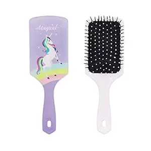 MAYCREATE Hair Brush, Unicorn Paddle Hair Styling Brush Large with Air Cushion & Soft Bristle for Kids Girls Toddler Women Long Straight Curly Wet Dry Fine Natural Frizz Hair (Purple)