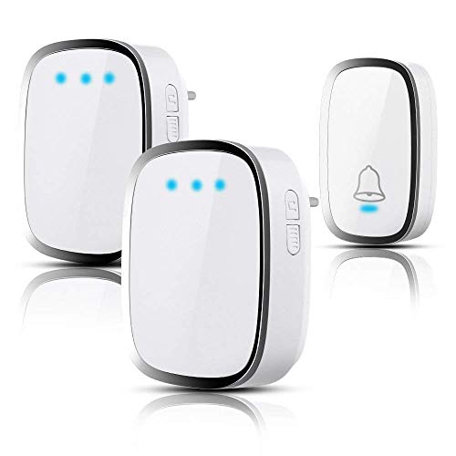 Preisvergleich Produktbild Funkklingel Türklingel, HIYOUNG Außenbereich Wasserdicht Haustürklingel Funk, Funk Klingelanlage Wasserdicht, 2 Empfänger 1 Sender Klingel Kabellos Haustür, Türklingel Kabellos, Funkgong Steckdose Set