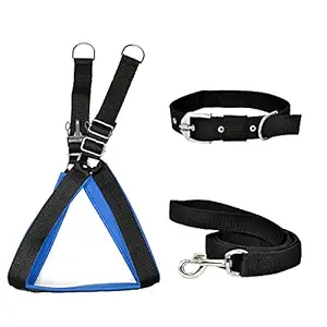 VIP Collection Nylon Dog Collar with Soft Padded Lightweight Comfortable & Adjustable Dog Collars Leash Buckle Dog Harness Set Combo (Extra Small, Black-Blue)