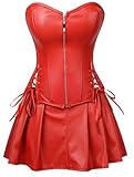 Faux Leder Moulin Showgirl Korsett Kleid Gothik Schwarz Braun Grün Rot