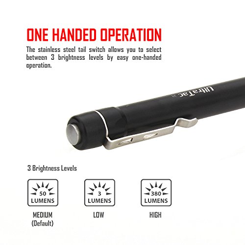 GranVela A3 Pen Light 380 Lumen CREE LED Taschenlampe, IPX-8 Wasserdicht, Taschen-Größe Taschenlampe für eine Vielzahl von Anwendungen mit 3 Licht-Modi und zwei AAA-Batterien enthalten - 3