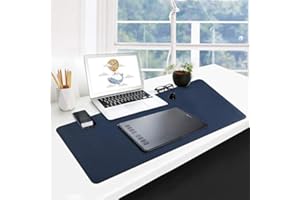 GUBEE PU Cuir Caisson de Bureau Multifonctionnel,Imperméable Antidérapant Anti-Sale Tapis de Souris pour Le Bureau, la Maison et Les Voyages-Large Size 900x400x2mm (Bleu foncé+Jaune)