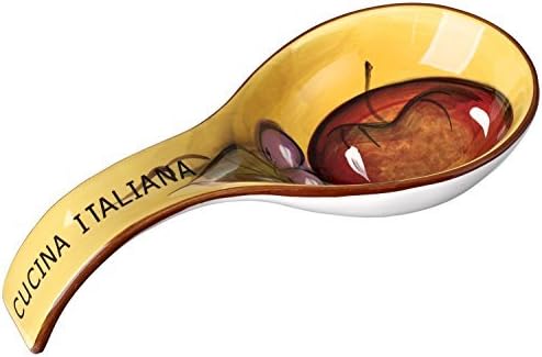 Original Cucina Italiana Ceramic Deep Spoon Rest, 9 Yellow, Apple Design by 5th Ave Store