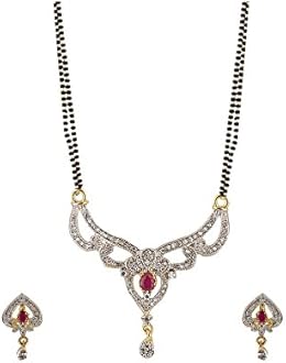 YouBellaAmerican Diamond Gold Plated Mangalsutra with Chain and Earrings for Women