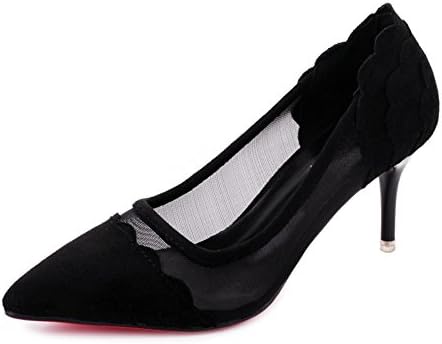 the korean version of the joker shoes,black fine heel shoes,net yarn pointed set foot shoes-A Foot length=23.8CM(9.4Inch)