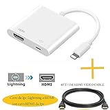 Adattatore da Lightning ad AV digitale with Cavo DisplayPort/HDMI 1Metri, illuminazione a HDMI, compatibile con iPhone, iPad, iPod Touch e modelli con cavo audio ad alta definizione 1080p