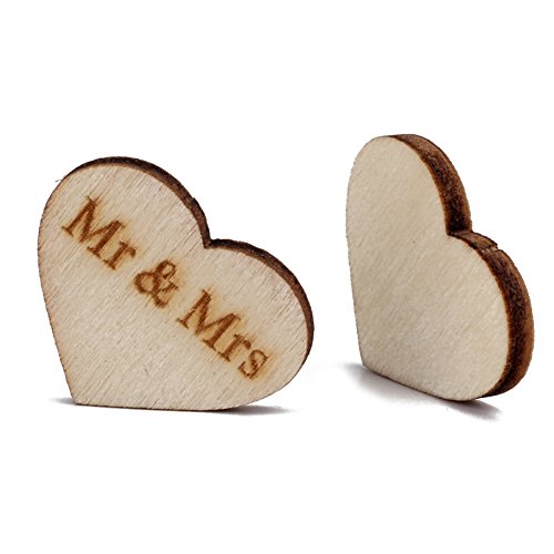 Merssavo 50 Stk Mr & Mrs Herz Holz Hochzeit Party Deko